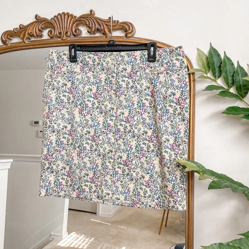 J. Jill Live-In Chino Ditsy Floral Pencil Skirt in Seasalt Size 14P